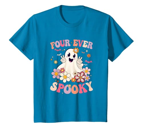 4th Birthday Party Halloween Costume Four Ever Spooky Halloween 4Th Birthday Party Decorations T-Shirt - size chart