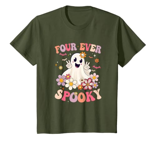 4th Birthday Party Halloween Costume Four Ever Spooky Halloween 4Th Birthday Party Decorations T-Shirt - size chart