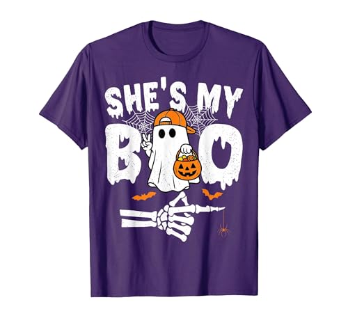 Funny Couples Halloween Matching Couple Outfits He's My Boo Matching Couple Halloween Couples She's My Boo T-Shirt - size
