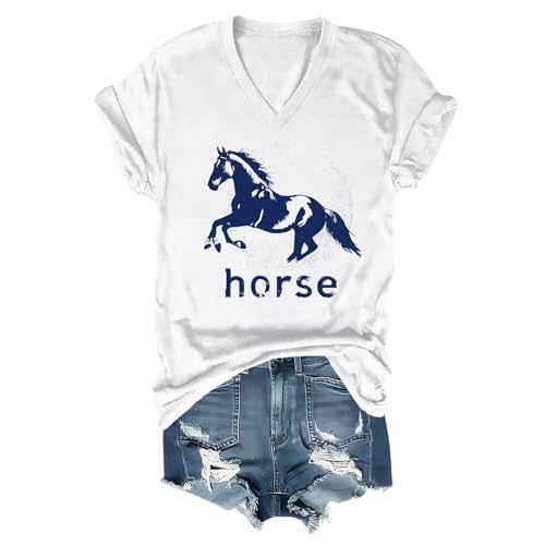 Pukcoun Horse Shirt Horse Lover V-Neck Shirt Retro Graphics T-Shirt Unisex - size chart