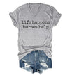 Nusyouc Life Happens Horses Help Equestrian T-Shirt Vintage Horse Lover T Shirt Tops - size chart