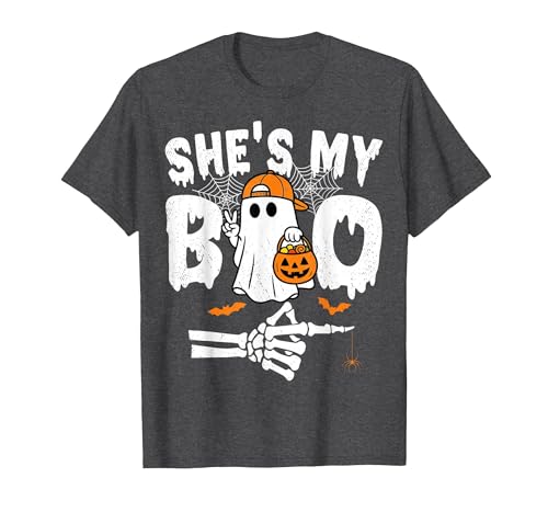Funny Couples Halloween Matching Couple Outfits He's My Boo Matching Couple Halloween Couples She's My Boo T-Shirt - size
