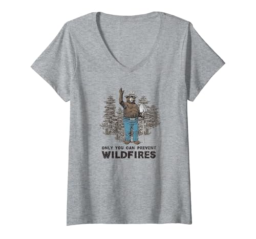 Womens Smokey Bear Only You Can Prevent Wildfires V-Neck T-Shirt - size chart