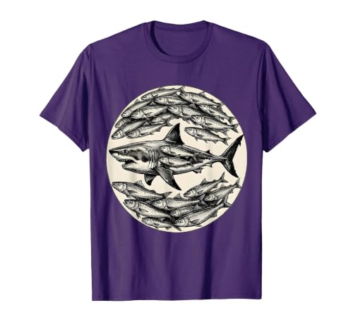 Mademark Sardines Forming Shark Silhouette Fish Art T-Shirt - size chart