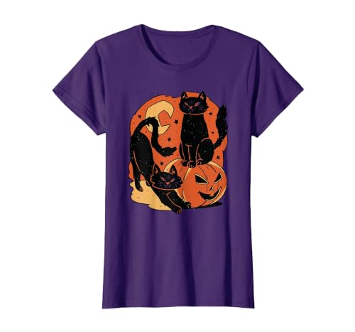 Halloween scary black cat Vintage Scary Halloween Black Cats and Pumpkin T-Shirt - size chart