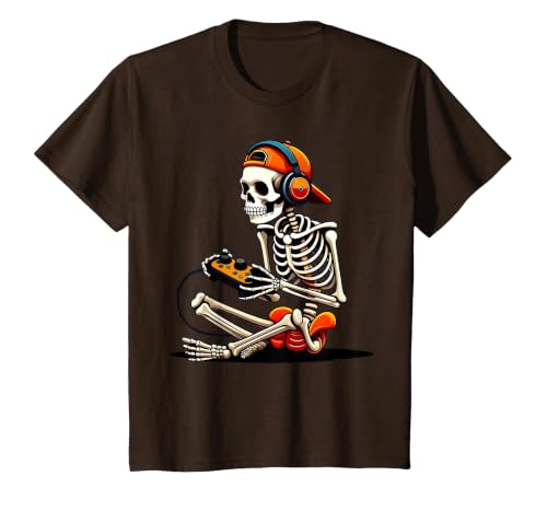 halloween skeleton shirts for teen boys men kids Halloween Skeleton Gamer Video Gaming Funny Gaming Skeleton T-Shirt - size