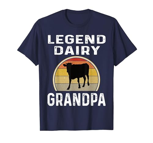 Funny Dairy Farmer Gifts Legend Dairy Grandpa Retro Sunset Cow Farming Funny Cattle T-Shirt - size chart