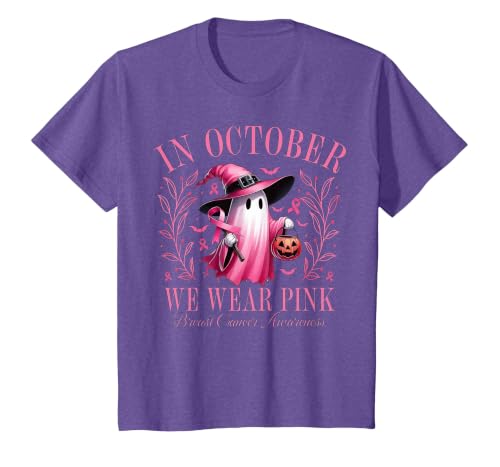 Ghost October Wear Pink Breast Cancer t -shir t Halloween Pink Ghost in October We Wear Pink Breast Cancer T-Shirt - size