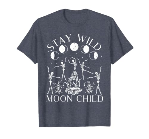 Funny Stay Wild Moon Child Tee Shirt Stay Wild Moon Child Funny Skeleton Dancing Halloween T-Shirt - size chart