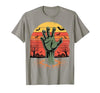 Creepy Undead Zombie Hand Retro Sunset Scary Zombie Hand Retro Sunset Halloween Horror Tee T-Shirt - size chart