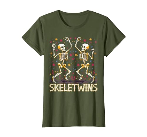 Spirit Week Twin Day Skeletwins Halloween Twins Dancing Skeletons Twins Halloween Matching Skeletwins T-Shirt - size chart