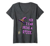 Halloween Spooky Season Women's Yes I Can Drive A Stick Funny Witch Hat Halloween Funny V-Neck T-Shirt - size chart