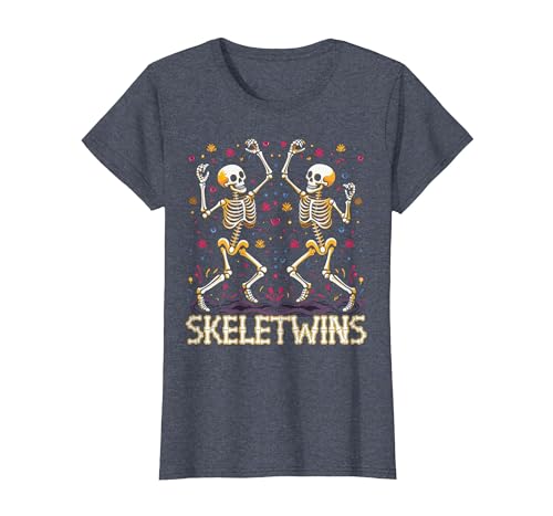Spirit Week Twin Day Skeletwins Halloween Twins Dancing Skeletons Twins Halloween Matching Skeletwins T-Shirt - size chart