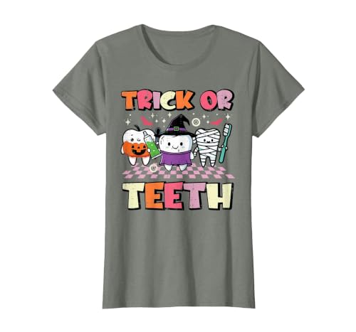 Halloween Shirts For Women Men Kids Boys Girls Halloween Dentist Trick Or Teeth Dental Costume Men Women T-Shirt - size chart