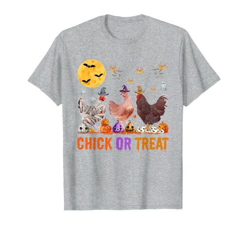 Autumn Pumpkin Chicken Halloween Chicken Farm Fall Halloween Chicken Pumpkin Chick Or Treat Spooky T-Shirt - size chart