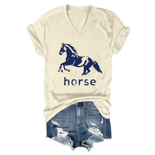 Pukcoun Horse Shirt Horse Lover V-Neck Shirt Retro Graphics T-Shirt Unisex - size chart