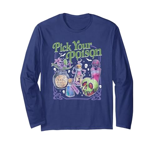 Spooky Season Funny Halloween Tee Pick Your Poison, Vintage Princess Halloween Long Sleeve T-Shirt - size chart