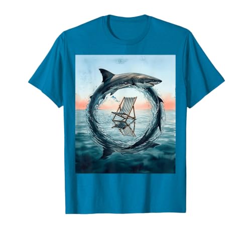 Mademark Shark Fin Circling Deck Chair Cruise Design T-Shirt - size chart