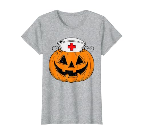 Halloween Tees for Women Men Kids Funny Pumpkin Nurse Scary Halloween Costume RN CNA ICU Women T-Shirt - size chart