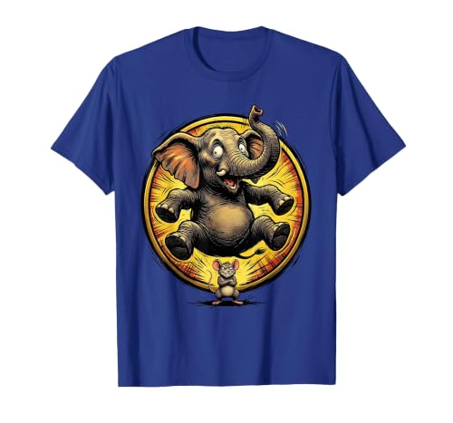 Mademark Elephant Scared by Tiny Mouse Funny Animal Design T-Shirt - Men - size chart