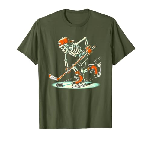 Halloween Costume For Hockey Lovers Funny Skeleton Hockey Halloween for Ice Hockey Lovers T-Shirt - size chart
