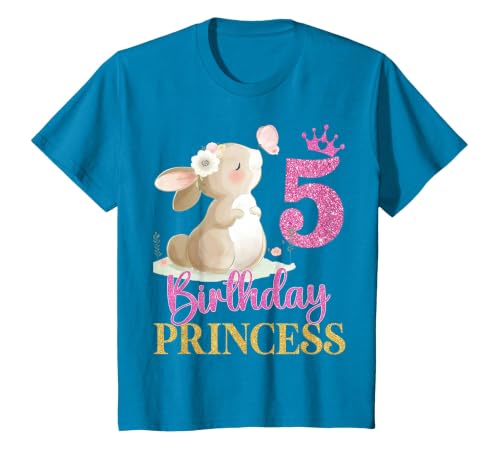 Kids 5th Birthday Rabbit Princess Girl Bunny 5 Years Old T-Shirt — design detail