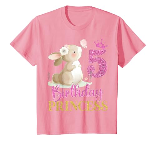 Kids 5th Birthday Rabbit Princess Girl Bunny 5 Years Old T-Shirt — design detail