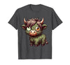 Cute Highland Cow Zombie Halloween Designs Highland Cow Zombie Halloween Farm Animal Women Girls T-Shirt - size chart