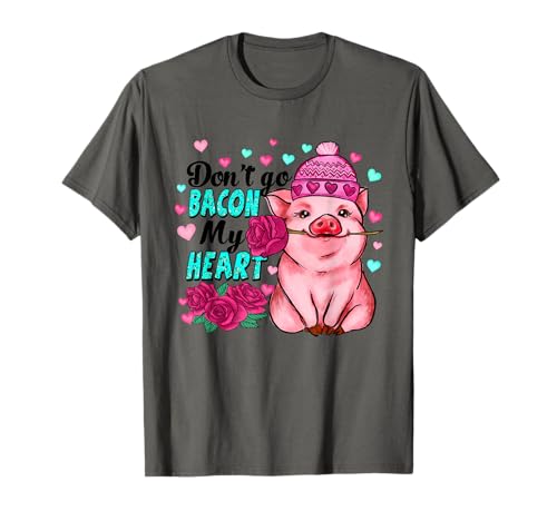 Punny Pig Valentine Apparel Don't Go Bacon My Heart Funny Pig Valentine Tee T-Shirt - size chart