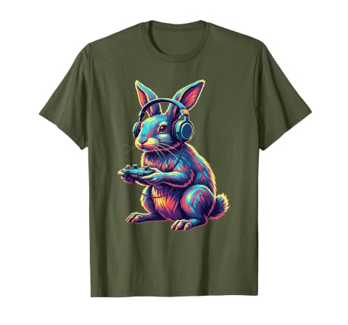 Rabbit Gaming Animal Video Games Funny Rabbit T-Shirt — design detail