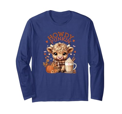 Loves LuLu Highland Cow, Cute and Cozy Ready for Fall Fun! Long Sleeve T-Shirt - size chart