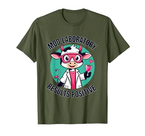 Mademark Moo Laboratory Results Positive Cow Design T-Shirt - size chart