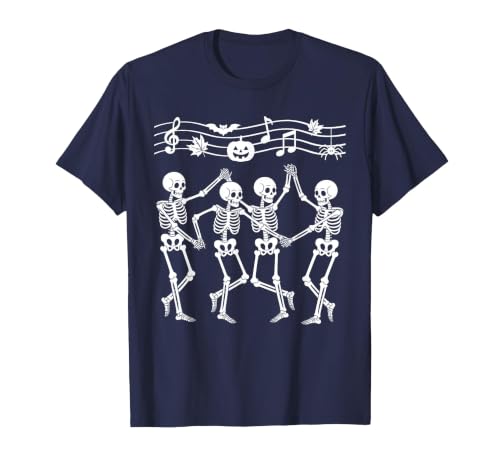 Dancing Skeletons Halloween Party Music Shirts Spooky Skeletons Symphony Halloween Dance Music Men Women T-Shirt - size chart