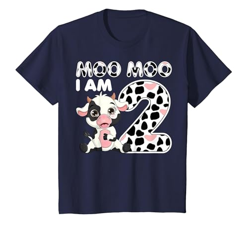 Cow 2nd Birthday Gifts Co. Cow Moo Moo I'm Two - 2 Years Old Cow Lover 2nd Birthday T-Shirt - size chart