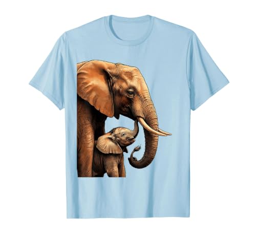 Mademark Mama Elephant Nudging Baby With Trunk Illustration T-Shirt - Men - size chart