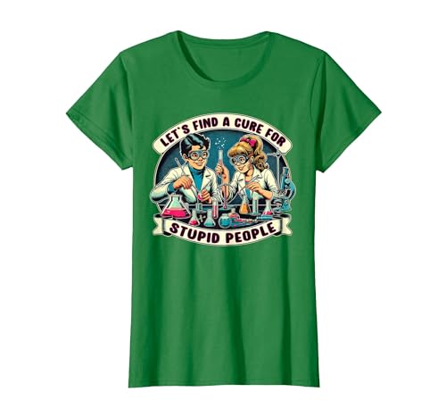 C.J.`s Funny Dark Humor Gift Shop Lets Find A Cure for Stupid People, Retro Comic Dark Humor T-Shirt - size chart