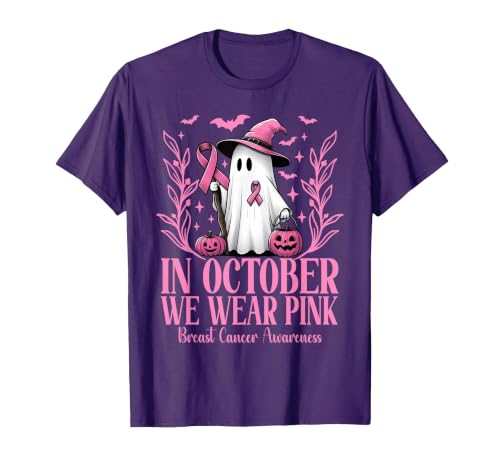Arich.Tee's Breast Cancer Awareness Ghost in October We Wear Pink Breast Cancer Witch Ghost Halloween T-Shirt - size chart