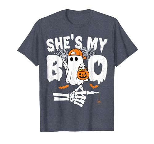 Funny Couples Halloween Matching Couple Outfits He's My Boo Matching Couple Halloween Couples She's My Boo T-Shirt - size