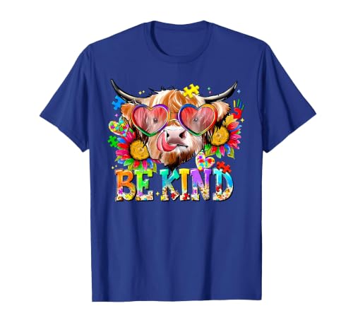 Be Kind Highland Cow Autism Awareness Sped Teacher Be Kind Highland Cow Autism Awareness Inspirational Teacher T-Shirt -