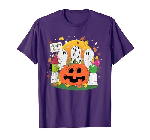 Funny Halloween gift tee Welcome Great Pumpkin Boo Witch Pumpkin Halloween T-Shirt - size chart