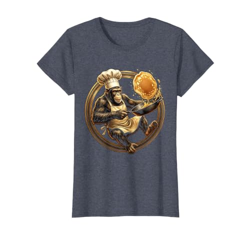 Mademark Funny Monkey Chef Flipping Pancakes Graphic Tee T-Shirt - Women - size chart
