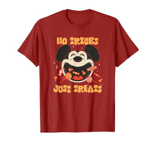 Disney Mickey Mouse Halloween Candy No Tricks Just Treats T-Shirt - size chart