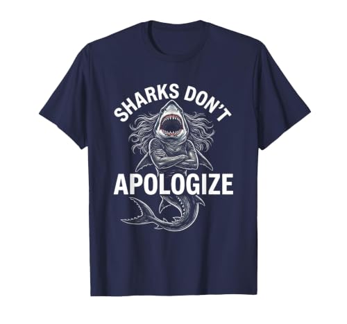 Mademark Sharks Don't Apologize Bold Women's Design T-Shirt - size chart