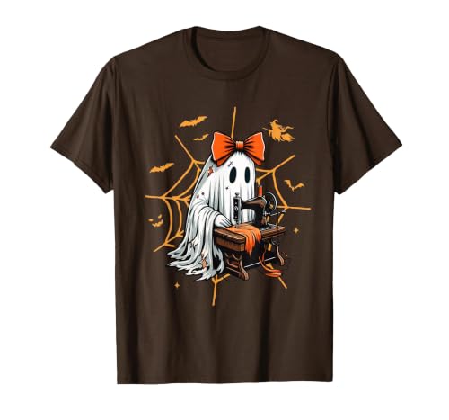 Ghost Quilter Sewing Halloween Costume Cute Ghost Quilter Sewing Halloween Scary Costume Retro T-Shirt - size chart
