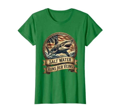 Mademark Salt Water Runs Her Veins Shark Women Design T-Shirt - size chart