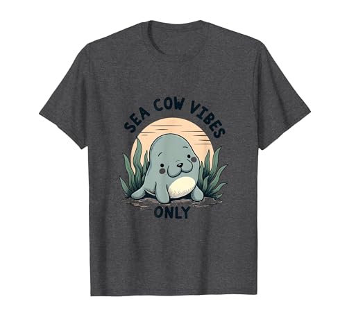 Mademark Sea Cow Vibes Only Manatee Design T-Shirt - size chart