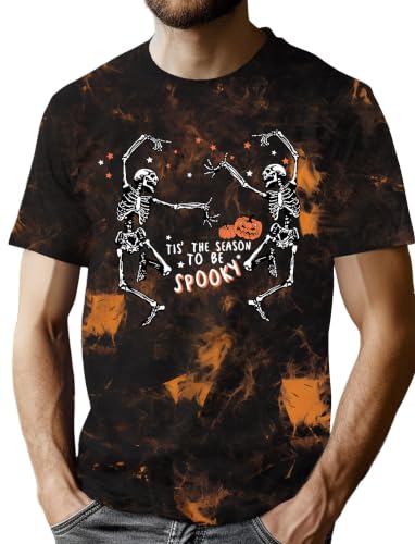 CAZYCHILD Halloween Shirts for Men Funny Halloween Pumpkin Shirt Dancing Skeleton Tee - size chart