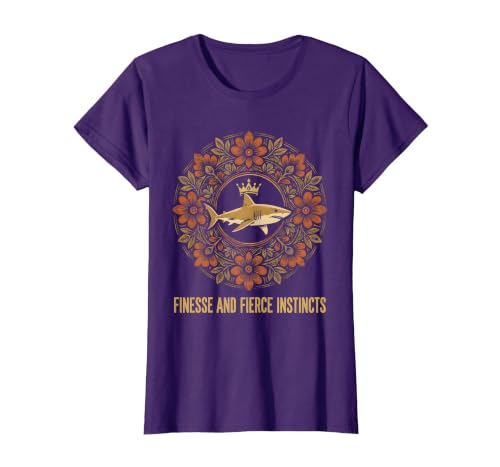 Mademark Finesse and Fierce Instincts Shark Women Design T-Shirt - size chart
