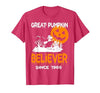 BlackThreadCa Great Pumpkin Believer Halloween Fun Graphic T-Shirt - size chart