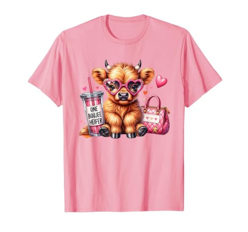 Highland Cow Land of NYC One Boujee Heifer Highland Cow Bougie Pink Tumbler Handbag T-Shirt - size chart